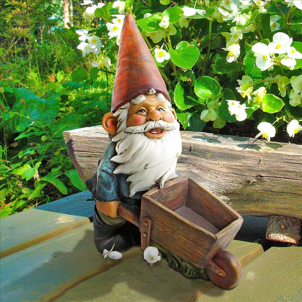 Wheelbarrow Willie Garden Gnome Statue