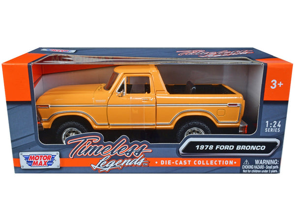 1978 Ford Bronco Custom (Open Top) Yellow with "Timeless Legends" Series 1/24 Diecast Model Car