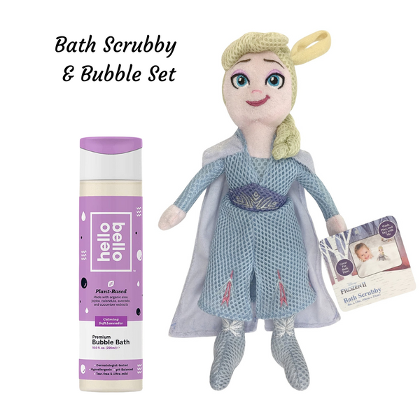 Disney Frozen II Elsa Bath Scrubby and Hello Bello Bubble Bath Set