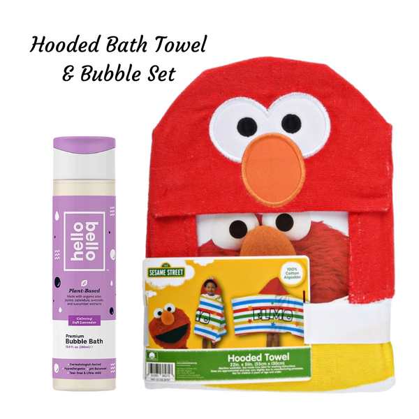 Elmo Hooded Bath Towel and Hello Bello Bubble Bath Set