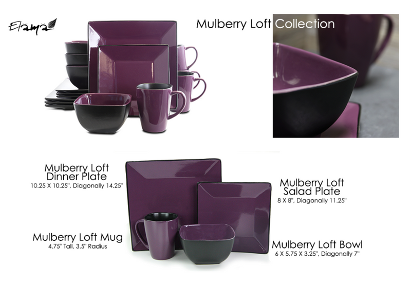 Elama Mulberry Loft 16 Piece Modern Premium Stoneware Dinnerware Set