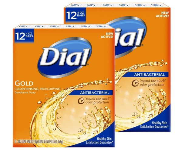 Dial Antibacterial Deodorant Bar Soap, Gold - 4 Oz Bars, (2 packs of 12)