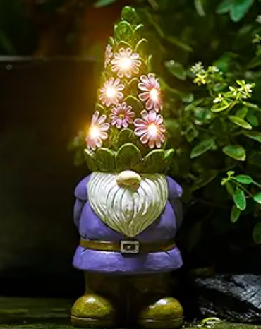 Nacome Solar Outdoor Garden Gnome Statue with Succulent and 7 LED Lights