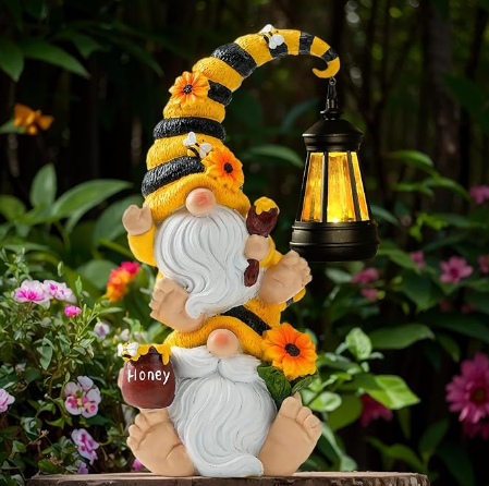 Solar Bee Garden Gnomes with LED Lantern