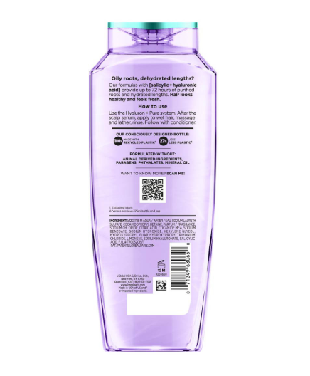L'Oréal Paris Elvive Hyaluron + Pure 72H Purifying Shampoo with Salicylic + Hyaluronic Acid, 12.6 fl oz