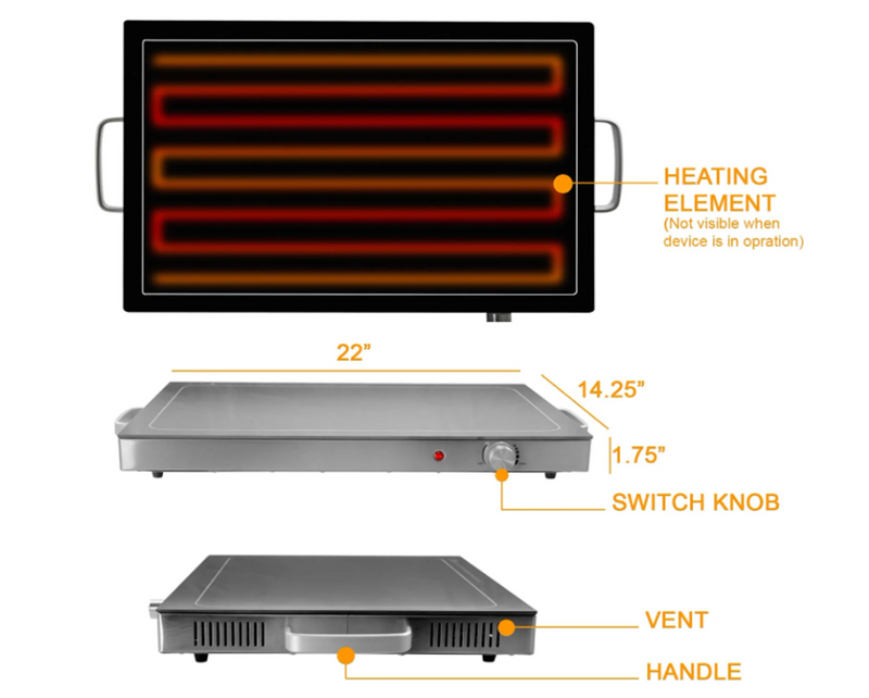 MegaChef Electric Warming Tray, Food Warmer, Hot Plate, With Adjustable Temperature Control