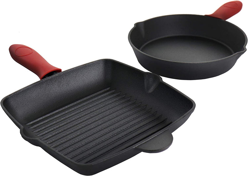 MegaChef Pre-Seasoned 4 Piece Cast Iron Set with Silicone Handles