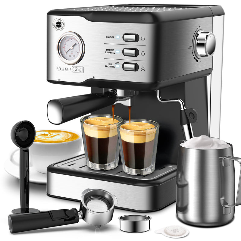 Geek Chef 20 Bar Pump Pressure Coffee Espresso Machine - Silver