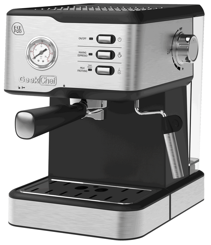 Geek Chef 20 Bar Pump Pressure Coffee Espresso Machine - Silver