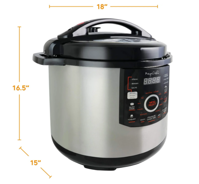 Megachef 12 Quart Steel Digital Pressure Cooker with 15 Presets and Glass Lid