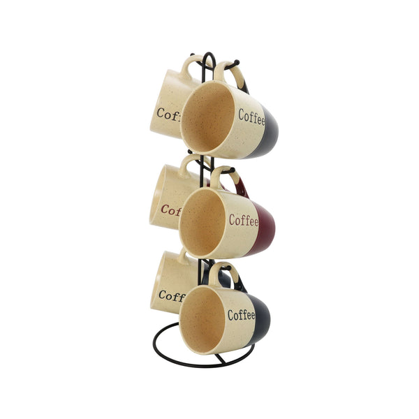 Elama Coffee House 6-piece 12 Oz. Mug Set With Stand, Assorted Colors