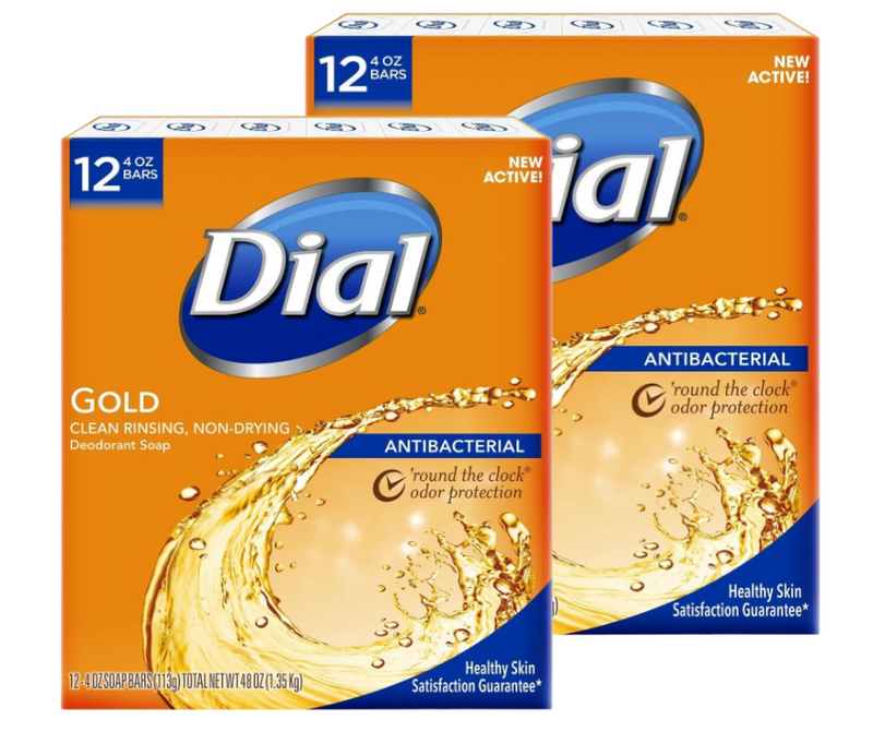 Dial Antibacterial Deodorant Bar Soap, Gold - 4 Oz Bars, (2 packs of 12)